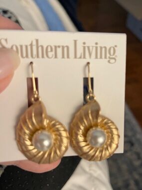 Southern Living Gold Nautilus Shell Earrings with Pearl Center